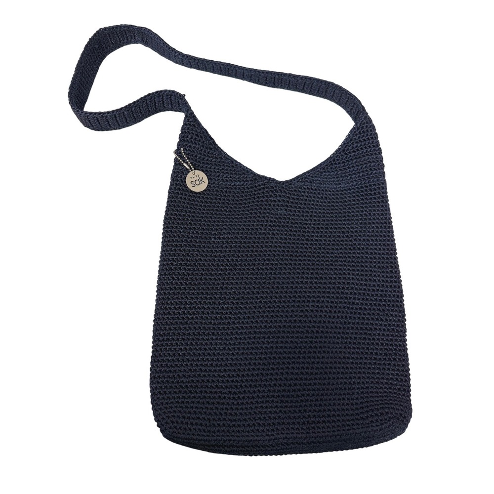 The Sak Crochet Shoulder Bag Navy Blue Hobo Purse Beach Neutical Crossbody